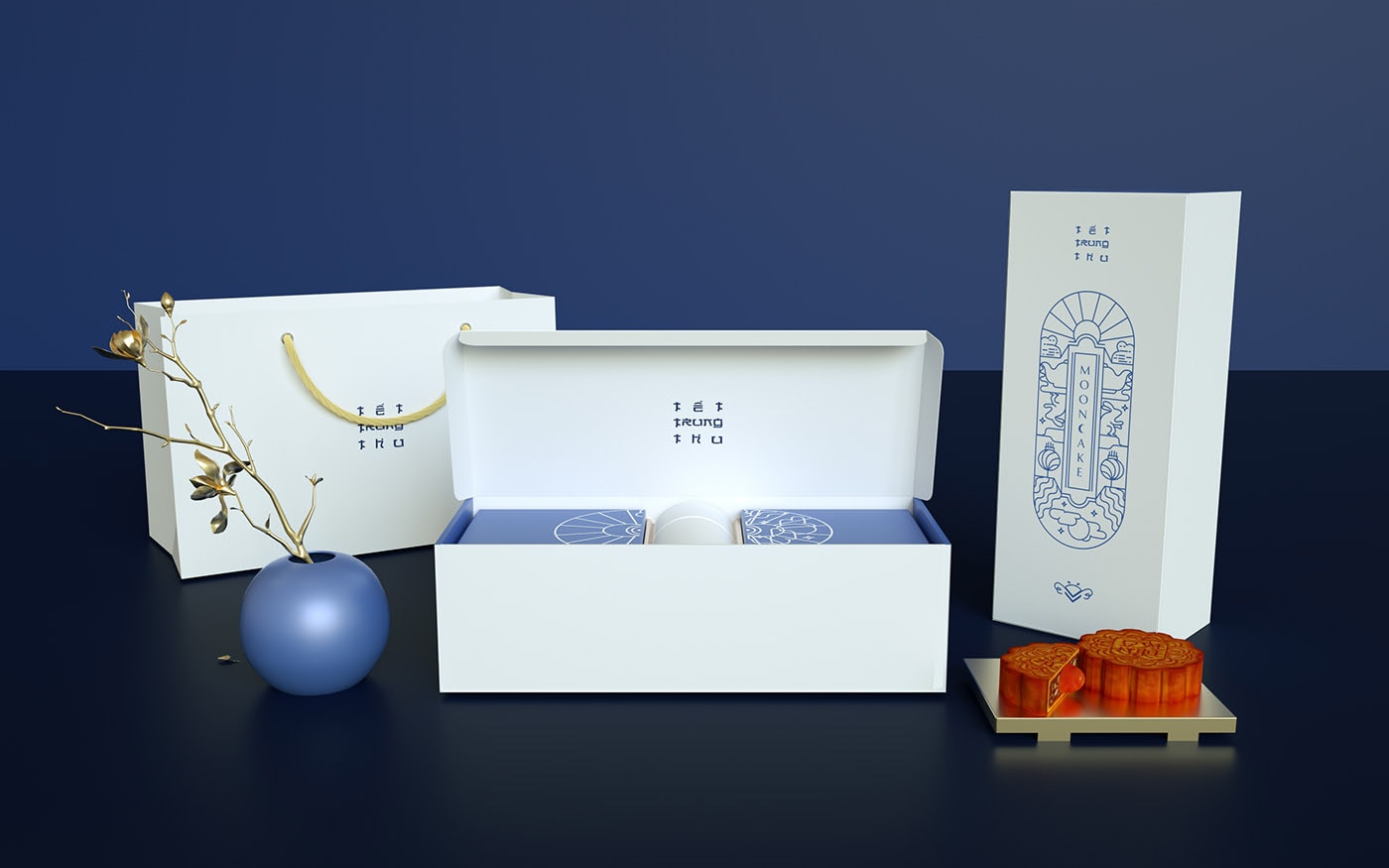 精品越南傳統(tǒng)月餅品牌VI設計——創(chuàng)意插畫包裝設計，食品VI設計，食品包裝設計，深圳VI設計，左右格局